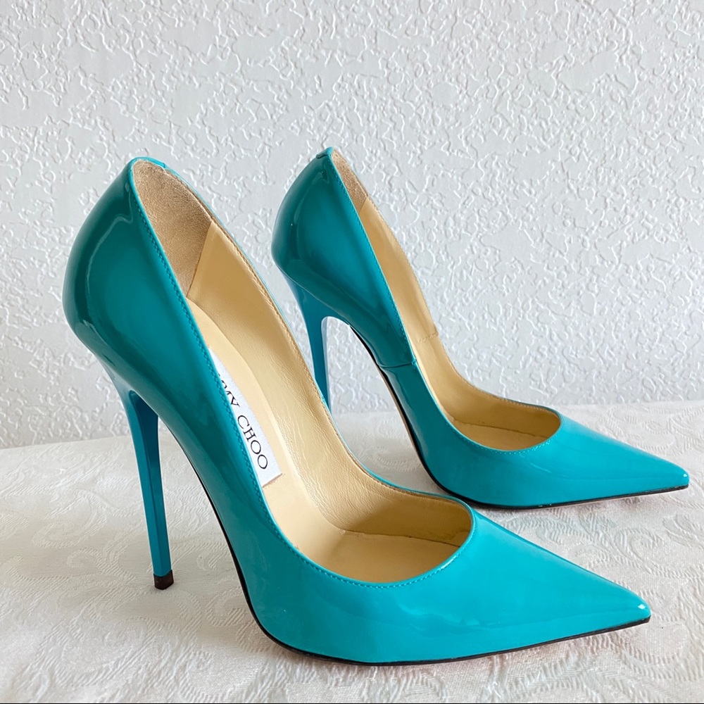 Jimmy Choo Teal Patent Leather Pointed-Toe Stiletto Heels